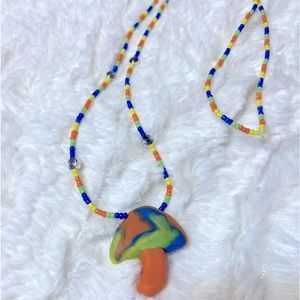 Mushroom Beaded Hippie Psychedelic Necklace Hand Made